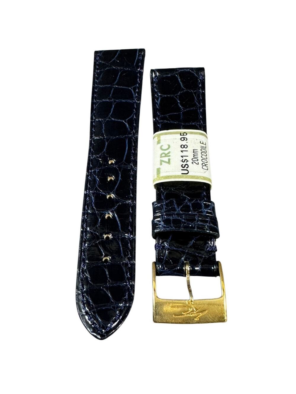 Vintage New Old Stock ZRC Jean Rochet Crocodile 20mm Watch Band Navy Blue